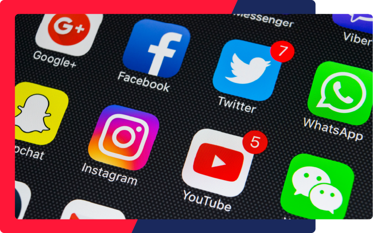 A phone screen showing various social media apps